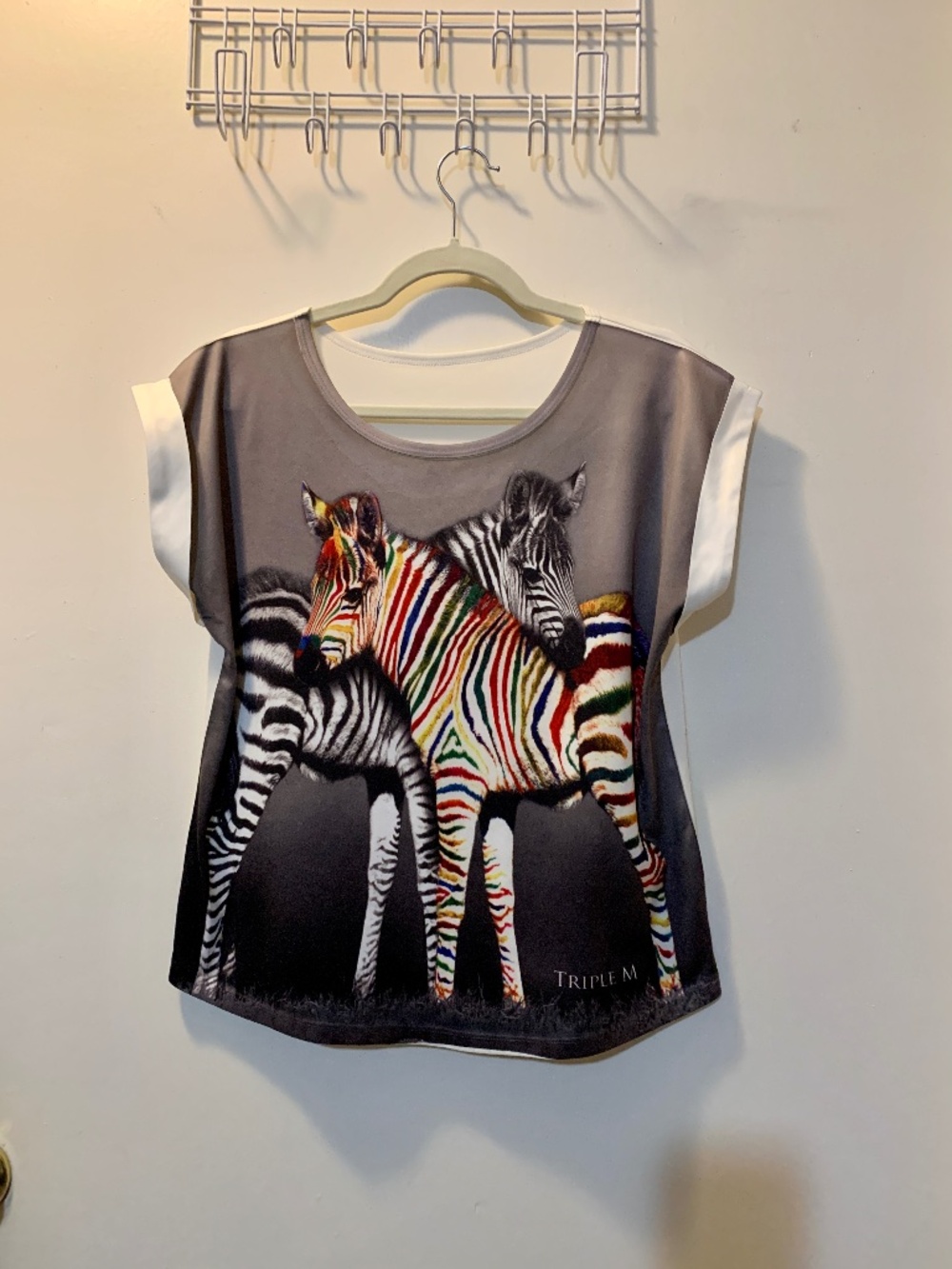 TRIPLE M Zebra Folded S Sleeve Unisex Top - One B&W Zebra, One Rainbow Zebra